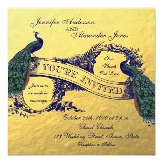 Gold Foil Peacock Wedding Invitation