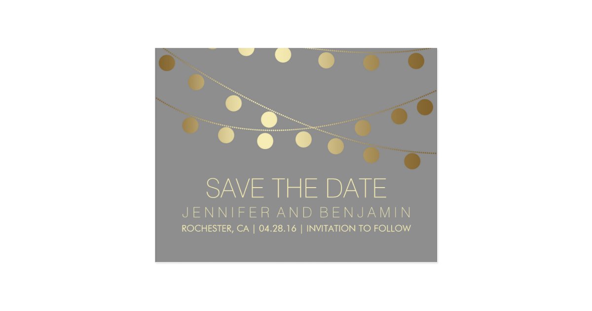Gold Foil String of Lights Save the Date Postcard Zazzle