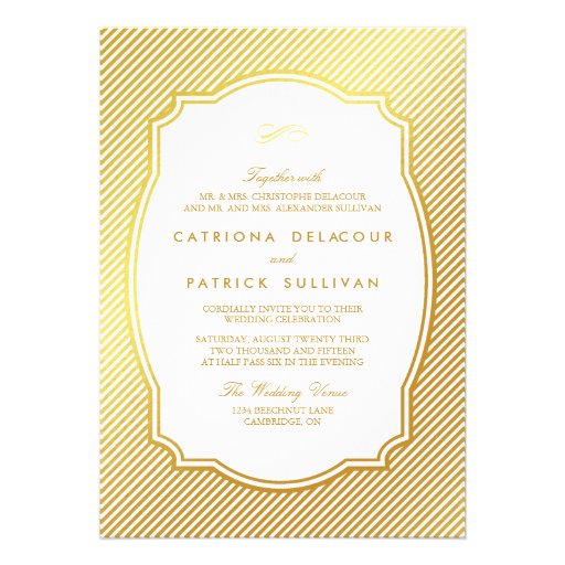 Gold Foil Vintage Frame Striped Wedding Invitation