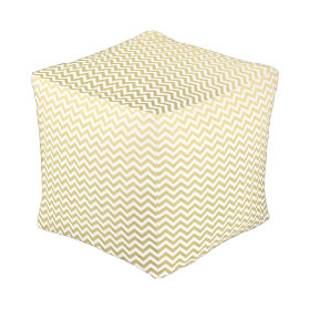 Gold Foil White Chevron Pattern Cube Pouf