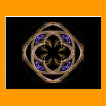 Gold Fractal Art with Flattened Blue Hearts postcards