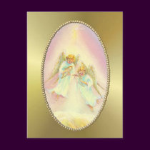 GOLD FRAME & ANGELS by SHARON SHARPE postcards