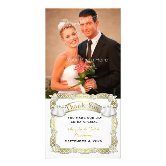 Gold Frame, Roses, Wedding Bells Thank You Card
