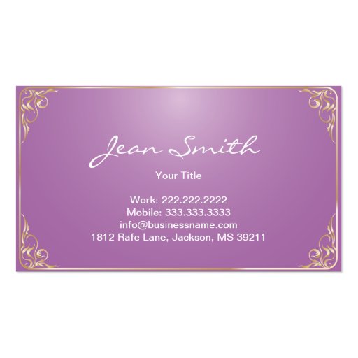 Gold Framed Nail Salon Purple Business card (back side)