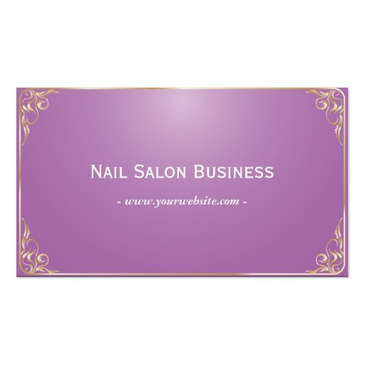 Gold Framed Nail Salon Purple Business card (front side)