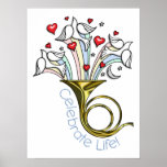 Gold French Horn, Doves, Hearts, Celebrate Life posters