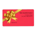 Gold gift bow ribbon red holiday shipping address label