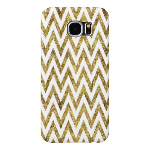 Gold Glam and White Chevron Stripes Samsung Galaxy S6 Cases