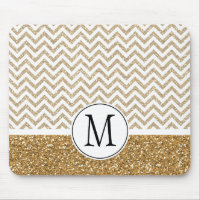 Gold Glam Faux Glitter Chevron Mouse Pad