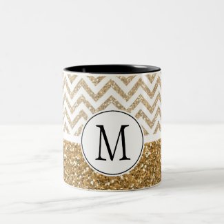 Gold Glam Faux Glitter Chevron Mug