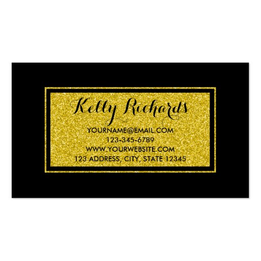 Gold Glamor Black White Stripes Business Card (back side)