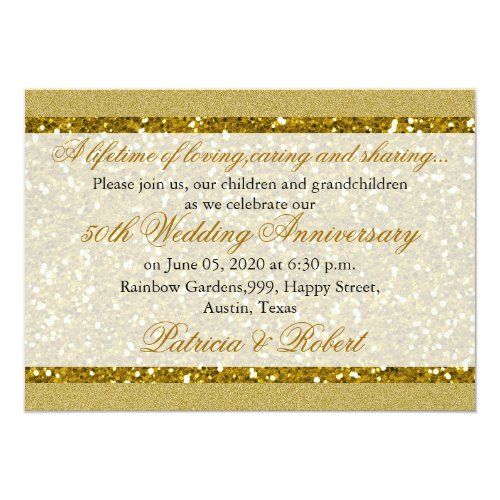 Gold Glitter 50th Golden Wedding Anniversary 5x7 Paper Invitation Card