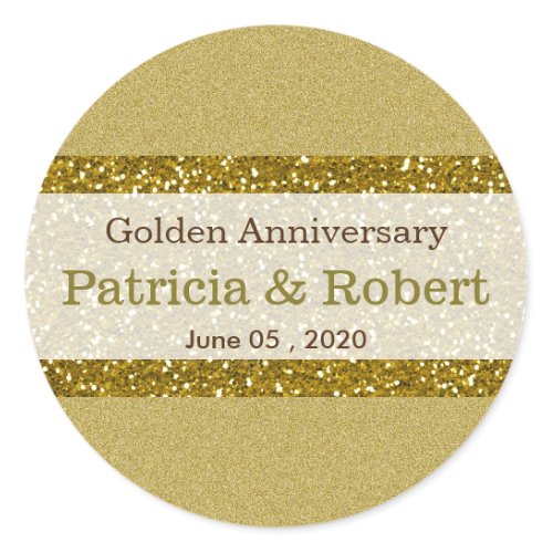 Gold Glitter 50th Golden Wedding Anniversary Classic Round Sticker