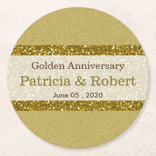 Gold Glitter 50th Golden Wedding Anniversary Round Paper Coaster