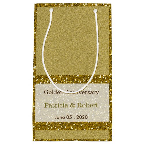 Gold Glitter 50th Golden Wedding Anniversary Small Gift Bag