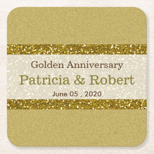 Gold Glitter 50th Golden Wedding Anniversary Square Paper Coaster