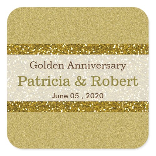 Gold Glitter 50th Golden Wedding Anniversary Square Sticker