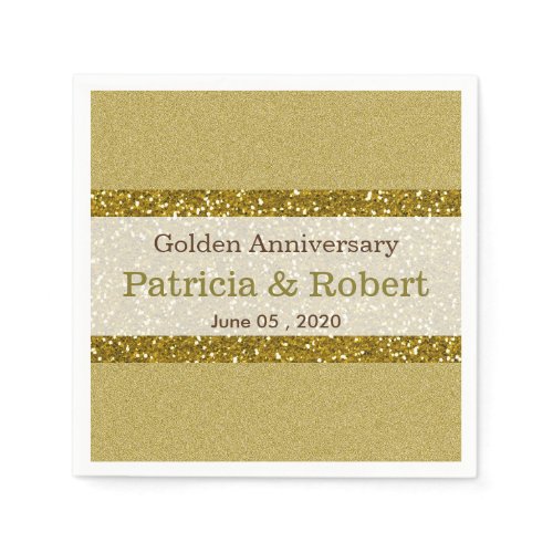 Gold Glitter 50th Golden Wedding Anniversary Standard Cocktail Napkin