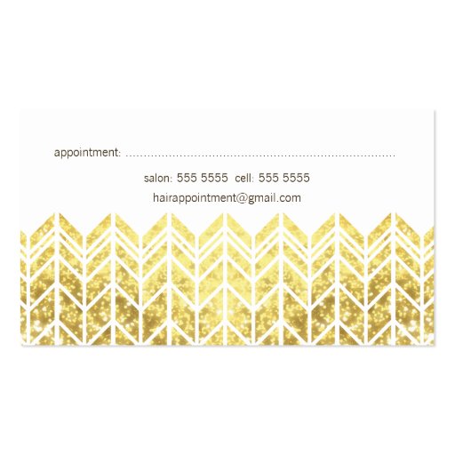 Gold Glitter Aztec Arrow Pattern Hair Stylist Card Business Card (back side)