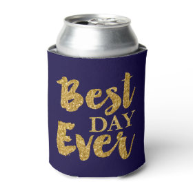 Gold Glitter Best Day Ever Wedding Koozie Favors Can Cooler