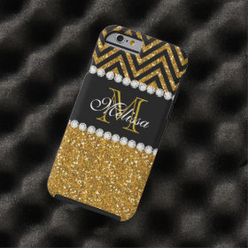 Gold Glitter Black Chevron Monogrammed Tough iPhone 6 Case