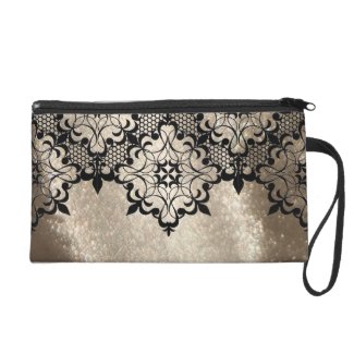 Gold Glitter Black Lace Wristlet Bag