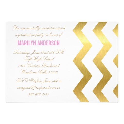 Gold Glitter Chevron Photo Graduation Invitation