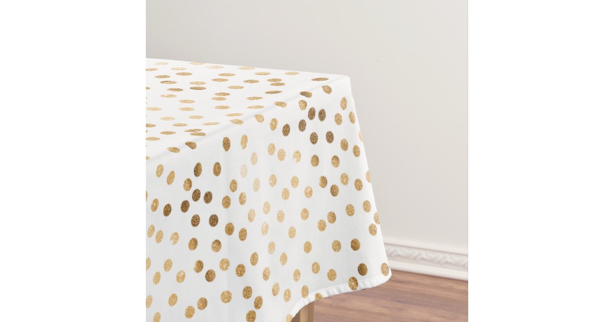 Gold Glitter City Dots on White Table Cloth Tablecloth Zazzle
