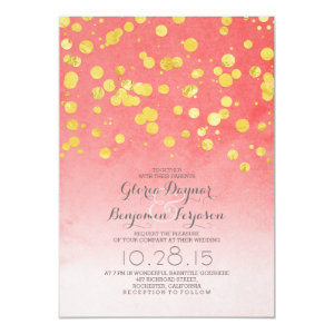 Gold glitter confetti coral pink wedding invites 5
