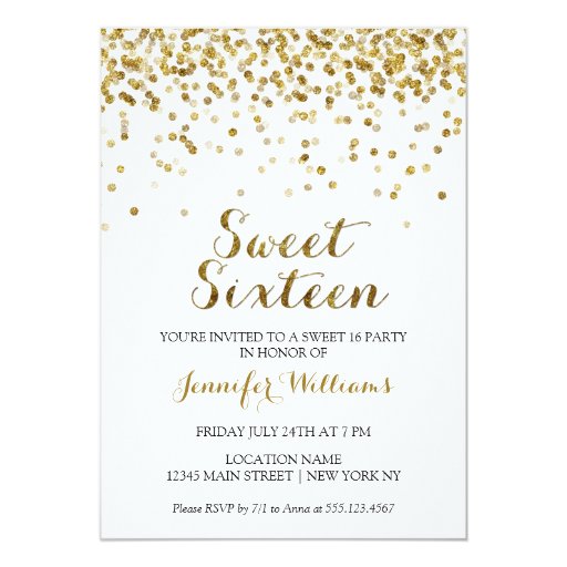 Gold Glitter Confetti Sweet Sixteen 16 Invitation Zazzle