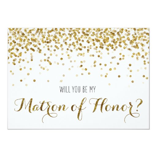 Gold Glitter Confetti Will you be Matron of Honor Cards