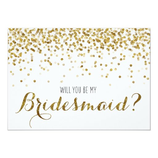 Gold Glitter Confetti Will you be my Bridesmaid Cards (front side)