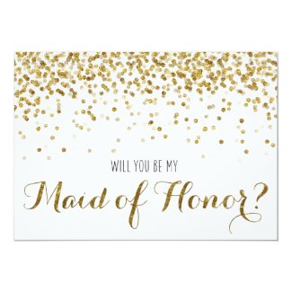 Gold Glitter Confetti Will you be my Maid of Honor 5x7 Paper Invitation Card