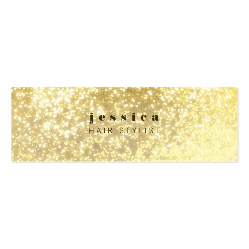 Gold Glitter Contemporary Hair Stylist Skinny Card Business Card Templates (front side)
