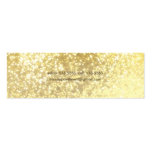 Gold Glitter Contemporary Hair Stylist Skinny Card Business Card Templates (back side)