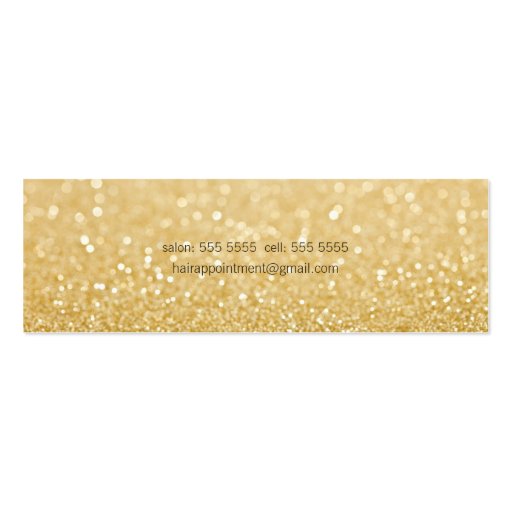 Gold Glitter Contemporary Hair Stylist Skinny Card Business Card (back side)