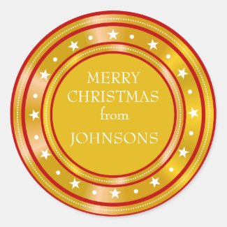 Gold Glitter Family Christmas Greetings Classic Round Sticker