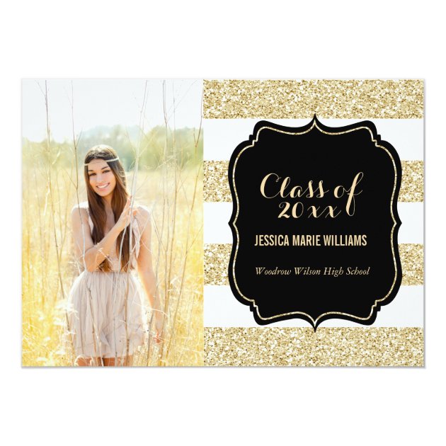 Gold Glitter Graduation Party Invitations (front side)