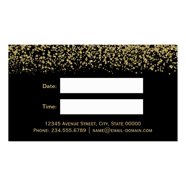 Gold Glitter Hair Stylist Scissors Appointment Business Card (back side)