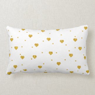 Gold Glitter Hearts Pattern White Background Pillow