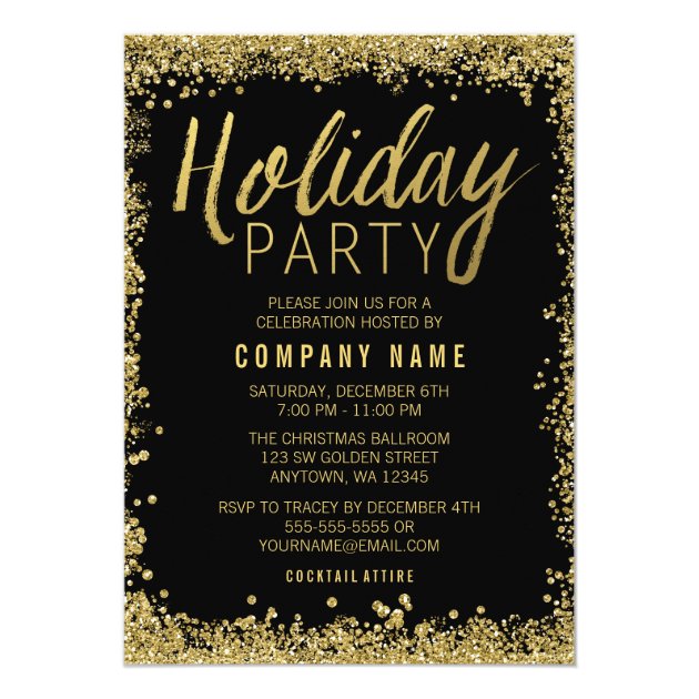 Gold Glitter Holiday Party Card