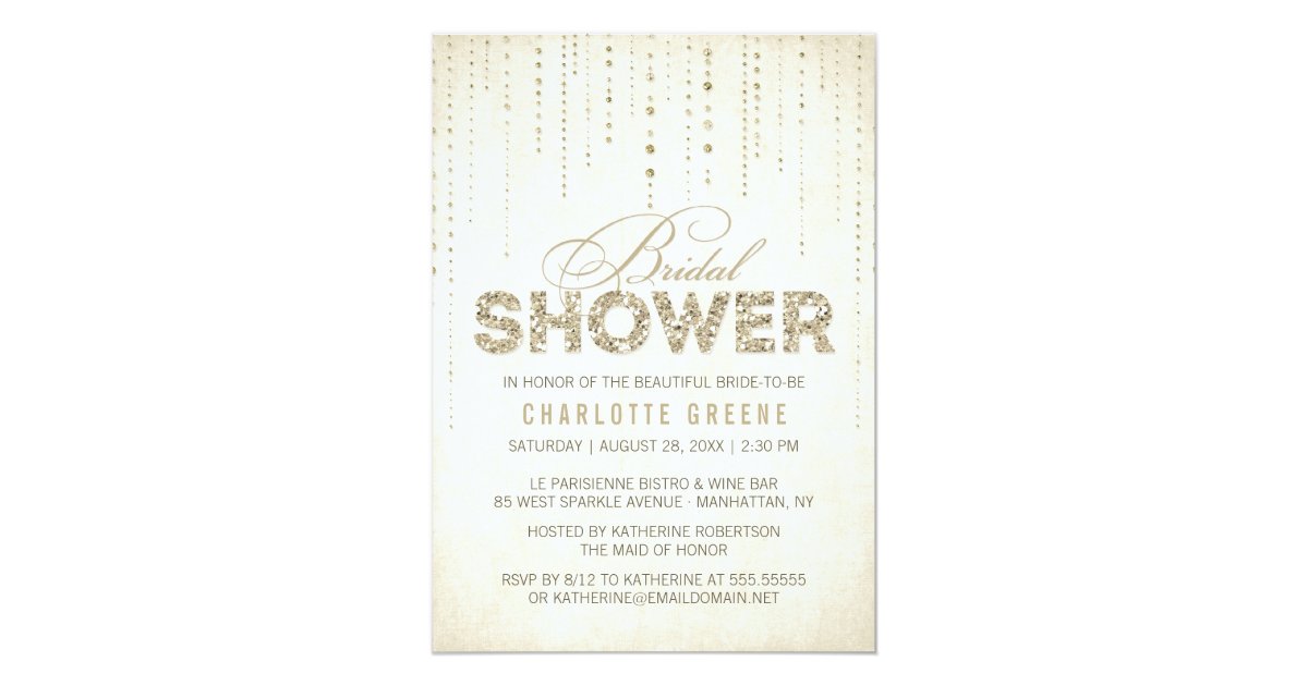 Gold Glitter Look Bridal Shower Invitation Zazzle