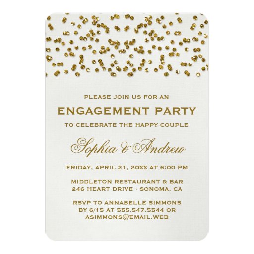 Gold Glitter Look Confetti Engagement Party Invite (front side)