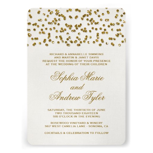 Gold Glitter Look Confetti Wedding Invitation