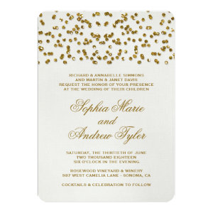 Gold Glitter Look Confetti Wedding Invitation