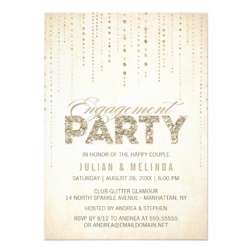 Gold Glitter Look Engagement Party Invitation