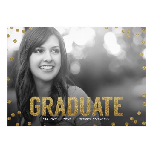 Gold Glitter Look Photo Graduation Invitation (front side)