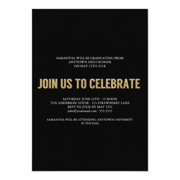 Gold Glitter Look Photo Graduation Invitation