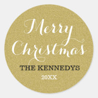 Gold Glitter Merry Christmas Holiday Classic Round Sticker