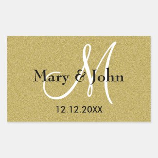 Gold Glitter Personalized Wedding Monogram Rectangular Sticker